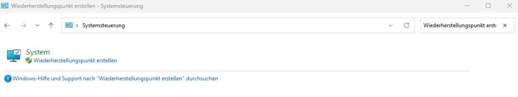 Systemwiederherstellungspunkt erstellen über Suche